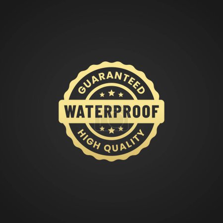 Photo for Waterproof label vector or waterproof seal vector isolated on black background. Logo design or waterproof label for products such as roofing. Waterproof product seal capable of coating surfaces. - Royalty Free Image