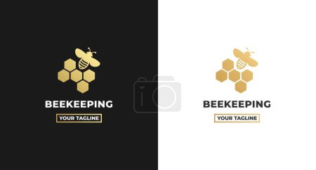 Photo for Beekeeping Logo or Elegant Bee Farm Logo Isolated on White and Black Background. For logo needs related to honey products. Beekeeping elegant label, suitable for beekeeping logo. - Royalty Free Image