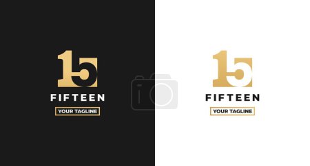 Photo for Number 15 logo or Logo Number 15 isolated on white and black background. Logo Number 15 elegant. Suitable for brand logos or products with the brand name fifteen. Number 15 logo simple gold color. - Royalty Free Image