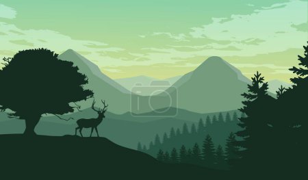Photo for The Best Reindeer in the mountains with forest landscape vector illustration - Royalty Free Image