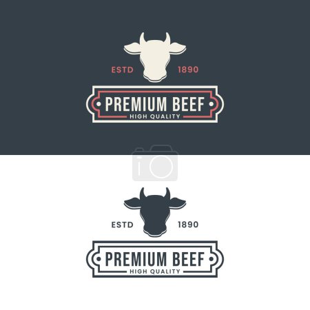 Photo for Premium Beef Logo Vector or Premium Beef Label Vector. Cattle logo template in trendy style. Suitable for many purposes about Cow or cattle. Beef stamp or label text Prime Beef Natural Meat vector. - Royalty Free Image