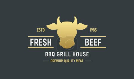 Photo for Premium Quality Meat Logo Or Fresh Beef Logo Vector. Premium Meats Butcher Shop. Angus farm classic logo. Premium Quality Meat Steak abstract Vector Retro Typography Label. - Royalty Free Image