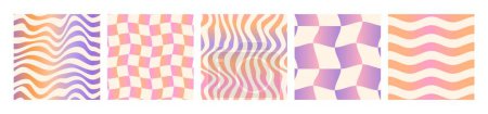 Ilustración de Conjunto de patrón sin costura abstracto de degradado Y2k de moda. Diseño geométrico Groovy - Imagen libre de derechos