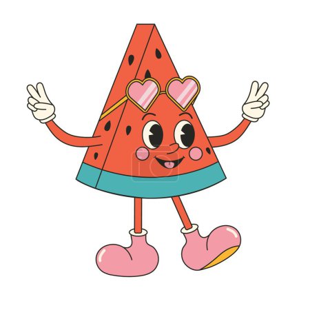 Photo for Cute watermelon character sticker in y2k groovy style. Retro cartoon character in trendy retro style, comic mascot character. - Royalty Free Image