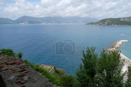 gulf of Lerici moored boats panoramic view from the castle. High quality photo