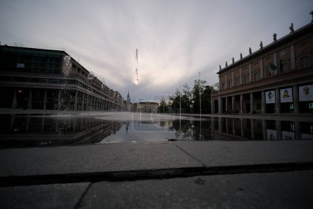 Photo for Reggio Emilia victory square bright colored fountains in front of the valli theater. High quality photo - Royalty Free Image