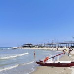 Cattolica beach in Rimini in Italy with waves. High quality photo