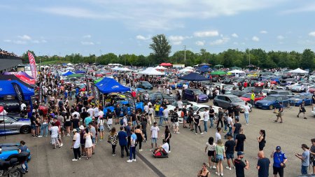 Photo for Modena, Italy : 2023 06 03 JCM Japan Car Meeting free car free japanese car rally panorama from high. High quality photo - Royalty Free Image