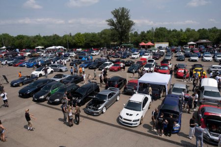 Photo for Modena, Italy : 2023 06 03 JCM Japan Car Meeting free car free japanese car rally panorama from high. High quality photo - Royalty Free Image