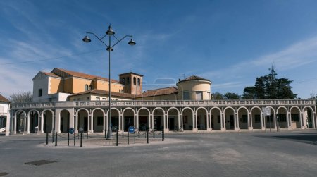 Photo for Tresigallo in Ferrara in Italy, colonnade at the entrance to the town. High quality photo - Royalty Free Image