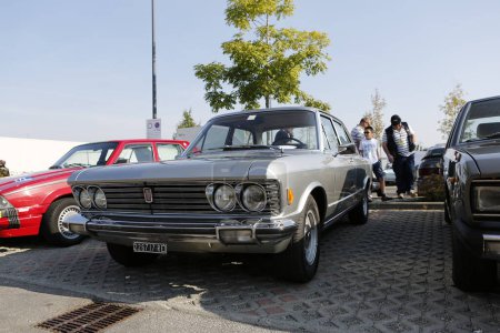 Photo for Bibbiano-Reggio Emilia Italy - 07 15 2015 : Free rally of vintage cars in the town square Fiat 130 Berlina. High quality photo - Royalty Free Image