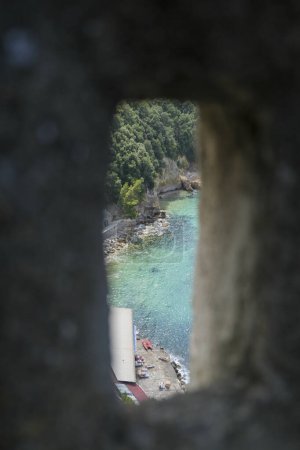 Lerici panorama of the gulf from a hole in the castle walls. High quality photo