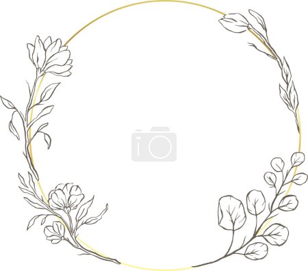 Téléchargez les illustrations : Floral or vecteur cadre cercle fleur feuilles élégantes nature fond rond - en licence libre de droit