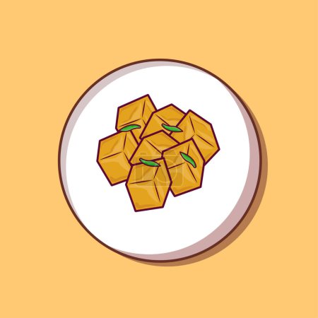 Illustration for Detailed hot tofu with chilli on white plate illustration for food icon, asian food icon, food menu icon illustration, handrawn illustration, - Royalty Free Image