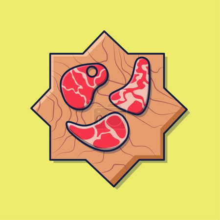 Illustration for Fresh red meat slices on a wooden plate vector illustration, food icon illustration for food menu icon - Royalty Free Image