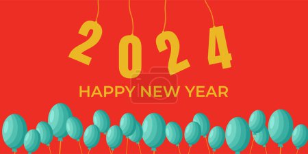 Ilustración de 2024 Año Nuevo Abstracto elemento de diseño rojo brillante, fondo de año nuevo colroful, plantilla de tarjeta de felicitaciones de año nuevo editable - Imagen libre de derechos