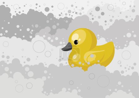 Photo for Rubber duck in a bath, small duckling kids toy in a bathroom. Swimming duck vector illustration art - Royalty Free Image
