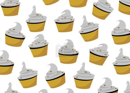Téléchargez les photos : Cupcake motif vectoriel art. Gâteau avec motif de nourriture crème. Illustration de dessert, les gils se trouvent entre les cupcakes. Trouble alimentaire. Perte de poids. - en image libre de droit