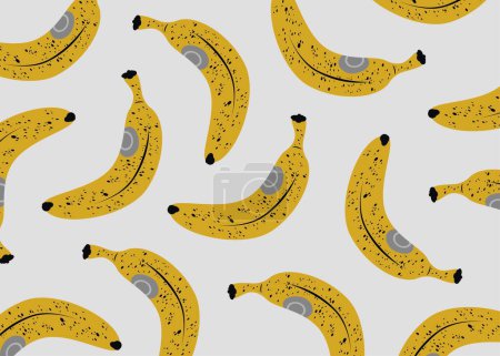 Téléchargez les photos : Modèle de banane, fruits jaunes sur fond gris motif d'illustration vectorielle. Bananes drôles dansant - en image libre de droit
