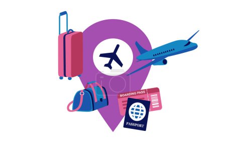 Illustration for Airport Location Pin depicting the graphic elements of the airport - Royalty Free Image