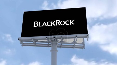 Photo for BlackRock Inc Editorial video showcasing urban signage that effectively promotes brand image against a cloudy background - Royalty Free Image