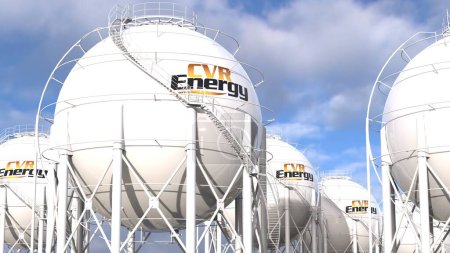 Téléchargez les photos : CVR Energy Plan éditorial d'un complexe pétrochimique industriel à structures sphériques blanches représentant du gaz et du gaz de pétrole liquéfié (GPL)) - en image libre de droit