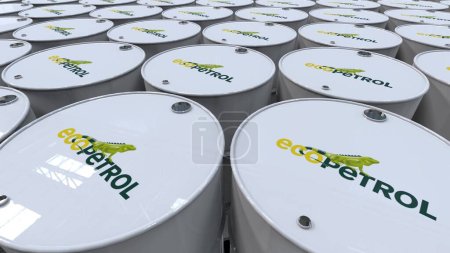 Photo for Ecopetrol Experience the world of petrochemical manufacturing with logo-branded metal oil barrels in motion. - Royalty Free Image