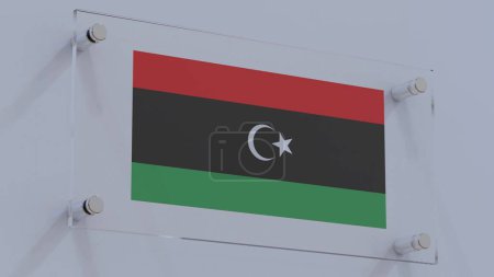 Téléchargez les photos : Logo du drapeau libyen affiché sur les bannières extérieures - en image libre de droit