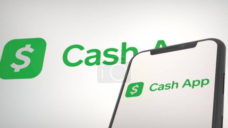Foto de Logo de la aplicación Cash App en pantalla de visualización móvil y editorial de fondo - Imagen libre de derechos
