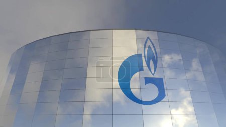 Photo for Gazprom logo Corporate Reflections The Iconic Glass Tower of Capitalism  An imposing glass tower that reflects the grandeur and power of the corporate world. - Royalty Free Image
