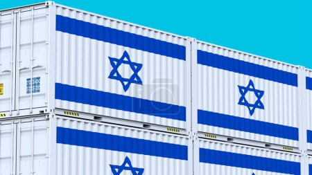 Foto de Israel logo Comercio mundial en movimiento Contenedores de envío con logotipo y bandera - Imagen libre de derechos