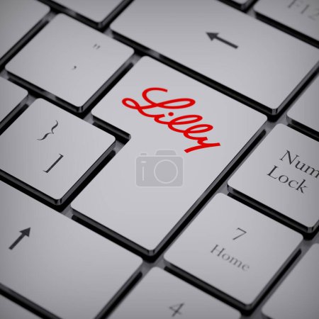 Foto de Eli Lilly logo notebook keycap 3d ilustración bolsa editorial - Imagen libre de derechos