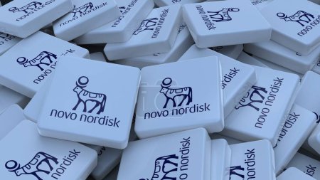 Photo for Novo Nordisk logo cube company background 3d illustration stock market editorial - Royalty Free Image