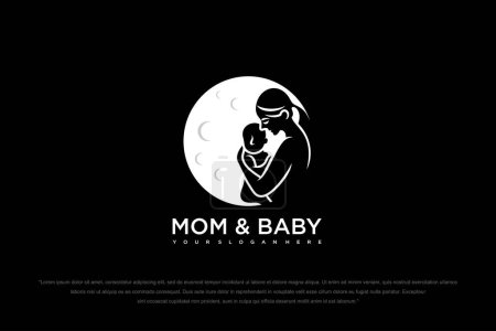 Ilustración de Feliz bebé y madre icono conjunto logotipo design.badges para la tienda de niños y el cuidado del bebé center.illustration - Imagen libre de derechos