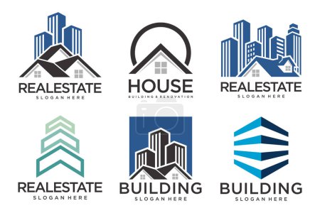 Téléchargez les illustrations : Logo immobilier, logo de la maison et icône du logo du bâtiment ensemble .design modèle illustration vectorielle - en licence libre de droit