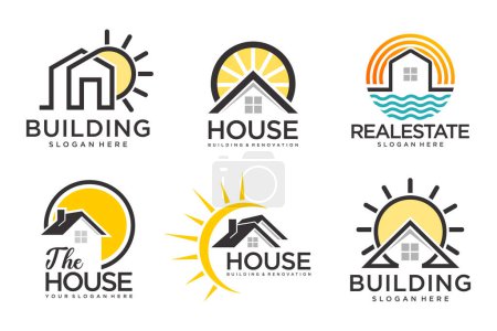 Téléchargez les photos : Logo immobilier, logo de la maison et icône du logo du bâtiment ensemble .design modèle illustration vectorielle - en image libre de droit