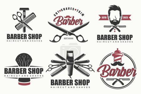 Téléchargez les photos : Ensemble de logo de salon de coiffure vintage, étiquettes, badges et élément de design
. - en image libre de droit