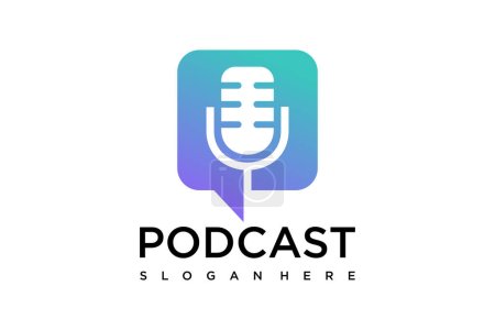 Illustration for Podcast with microphone logo inspiration. design template, vector illustration. - Royalty Free Image