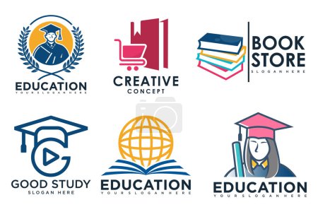 Illustration for Education and learn logo set,university and school book,graduate hat and student .Teaching symbols - Royalty Free Image