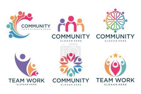 Téléchargez les photos : Personnes travail d'équipe logo icône ensemble symbole de la communauté, le groupe et la famille. - en image libre de droit