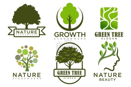 Téléchargez les photos : Arbre logo icône set design. Modèle de symboles naturels pour plantes de jardin Illustration vectorielle. - en image libre de droit