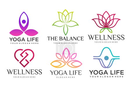 Téléchargez les photos : Collection de logos Yoga, Zen, Spa et Méditation, icônes et éléments.style minimalist.Vector design - en image libre de droit