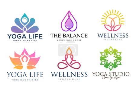 Téléchargez les photos : Collection de logos Yoga, Zen, Spa et Méditation, icônes et éléments.style minimalist.Vector design - en image libre de droit