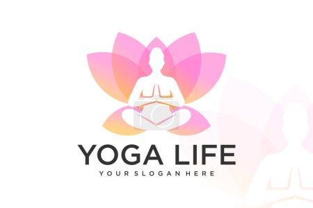 Téléchargez les photos : Yoga logo design stock méditation humaine dans le vecteur lotus - en image libre de droit