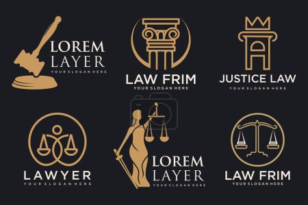 Téléchargez les photos : Modèle de logo de cabinet d'avocats. Ensemble vectoriel d'étiquettes vintage, logotype - en image libre de droit