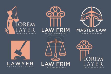 Illustration for Lawyer icon set logo design with creative element style - Royalty Free Image