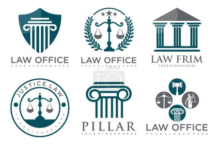 Téléchargez les illustrations : Logos de cabinet d'avocats avec des échelles de justice, marteau, etc illustrations. - en licence libre de droit