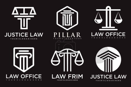 Téléchargez les illustrations : Logos de cabinet d'avocats avec des échelles de justice, marteau, etc illustrations. - en licence libre de droit
