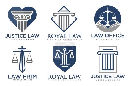 Téléchargez les illustrations : Modèle de logo de cabinet d'avocats. Ensemble vectoriel d'étiquettes vintage, logotype - en licence libre de droit