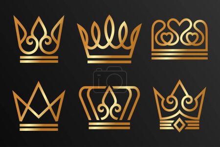 Téléchargez les photos : Ensemble d'icônes de couronne linéaires. Royal, symbole du luxe. Roi, reine abstrait géométrique logo design vecteur . - en image libre de droit